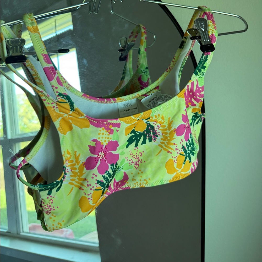 Zara Girls Floral Print Ruffle Bikini Swimsuit top & bottom 13-14